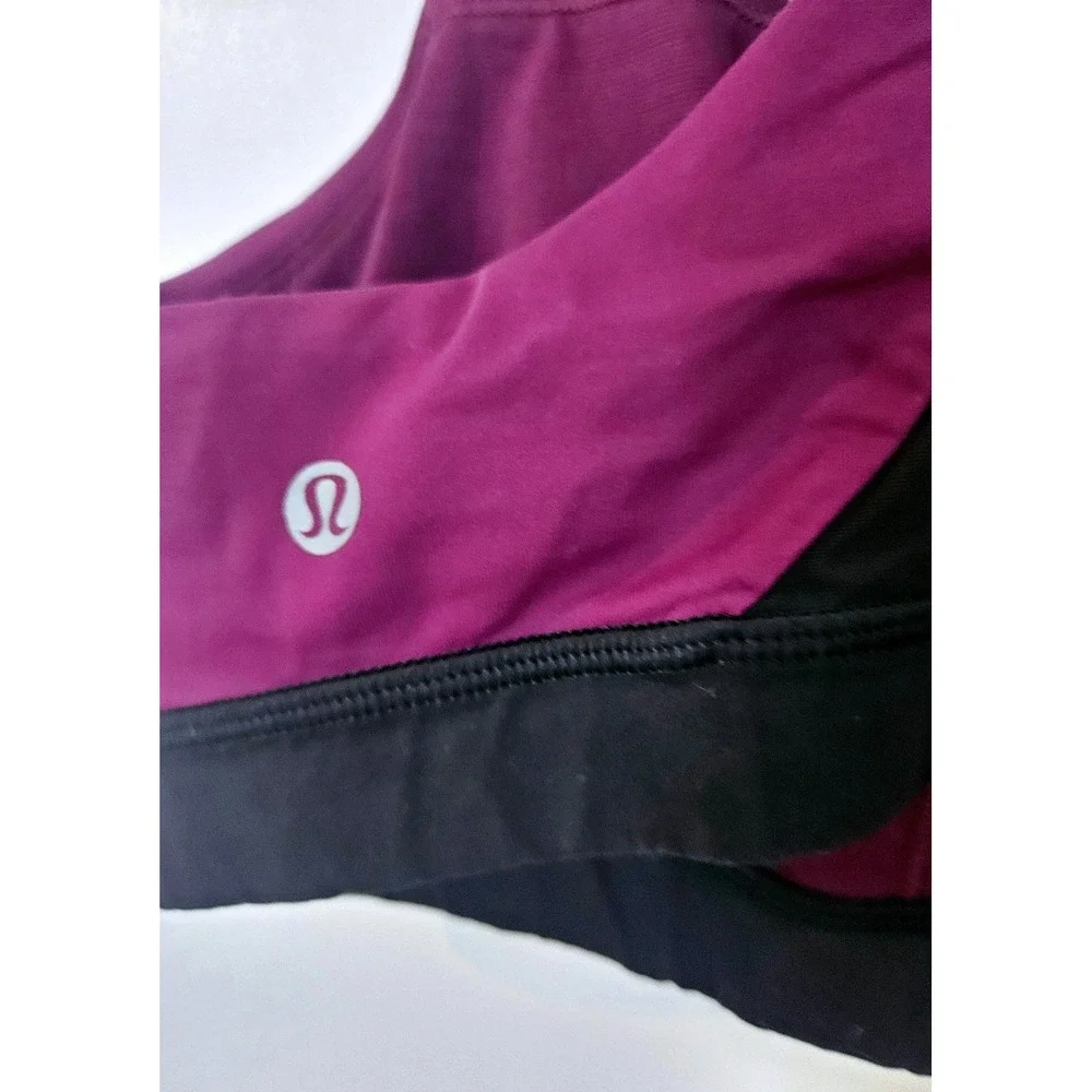 Lululemon Invigorate Bra Size 6‎ Magenta Purple Black Mesh Racerback Training